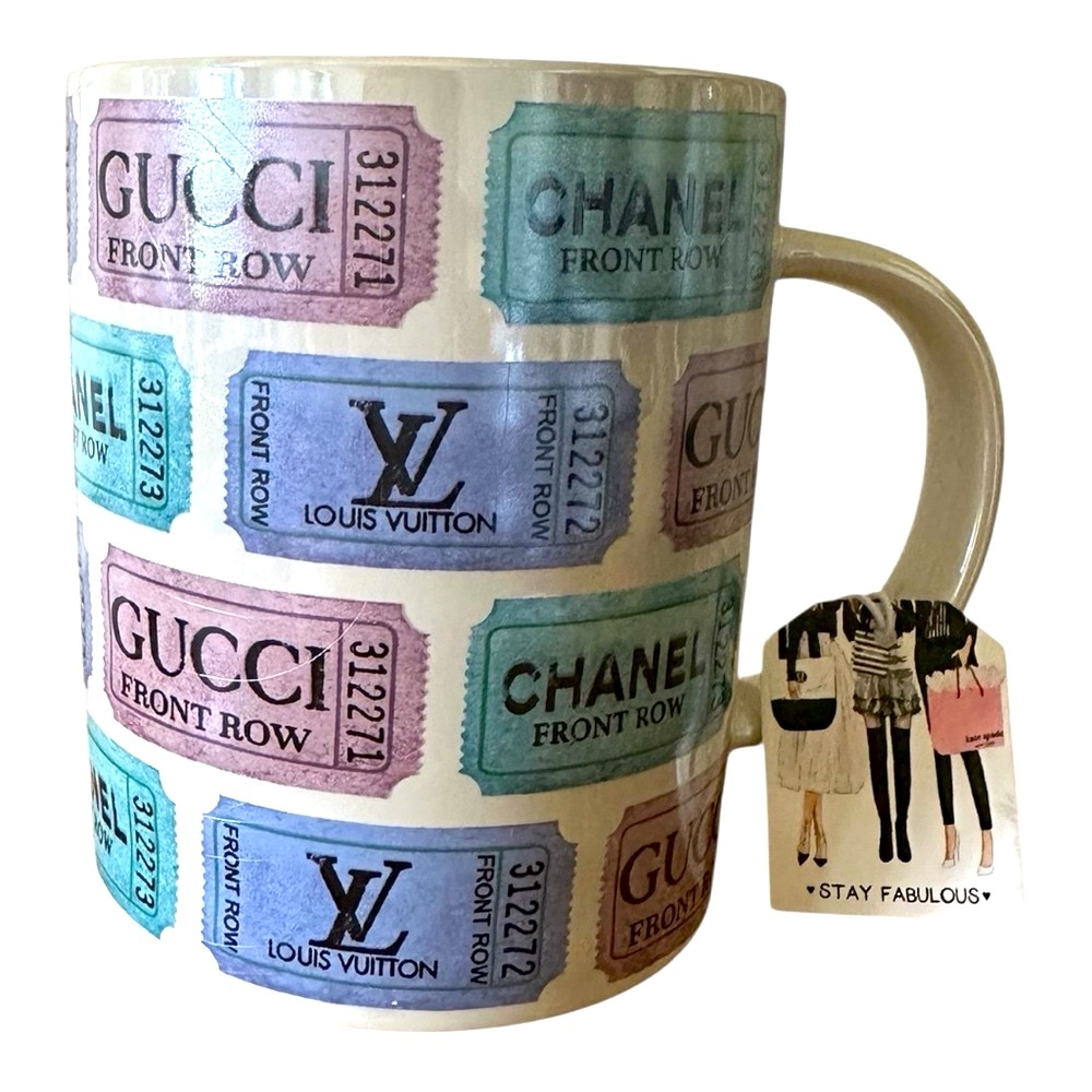 NEW Amanda Greenwood Art Designer “Front Row” Fashion Ticket Print Ceramic Mug